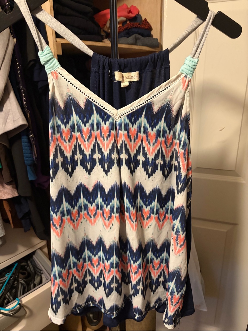 Rewind Navy, Coral & White Ikat Spaghetti Strap Camisole